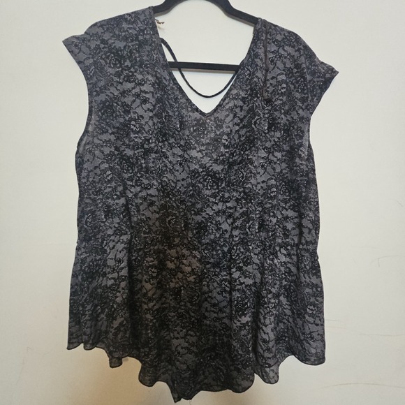 Dots Women's 3X Blouse Black Lace Sleeveless Blend Flowy Lightweight Top - Picture 1 of 12
